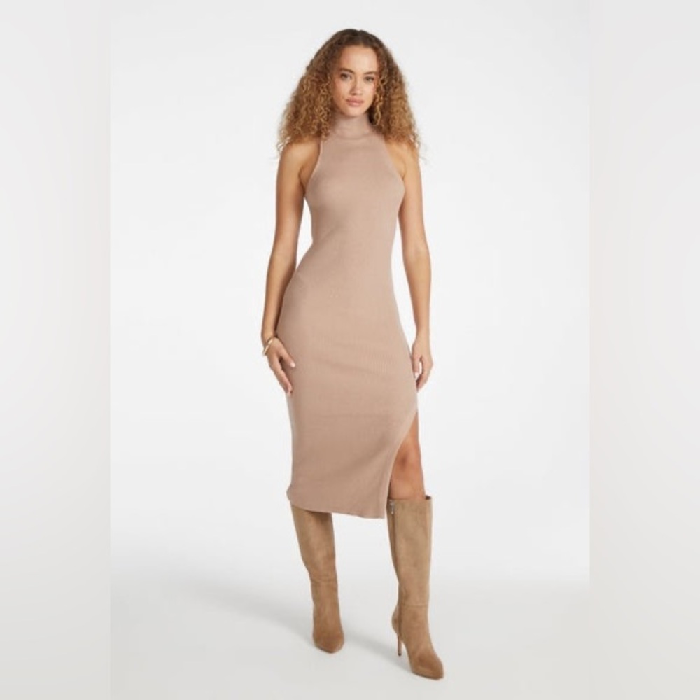 JustFab Beige Sleeveless Midi Dress